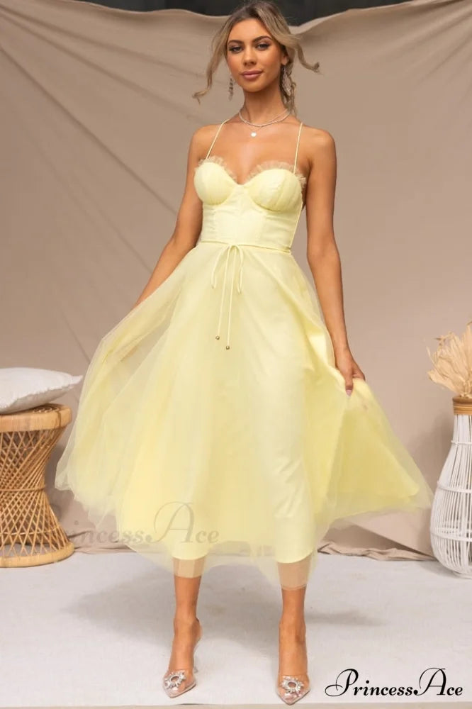 Cindy Tulle Stylish Midi Dress S / Buttercup