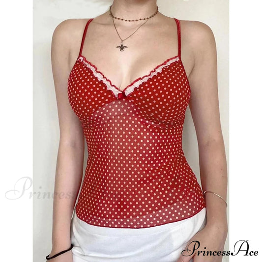 Circles Bow Spaghetti Crop Top red / S croptop-250223