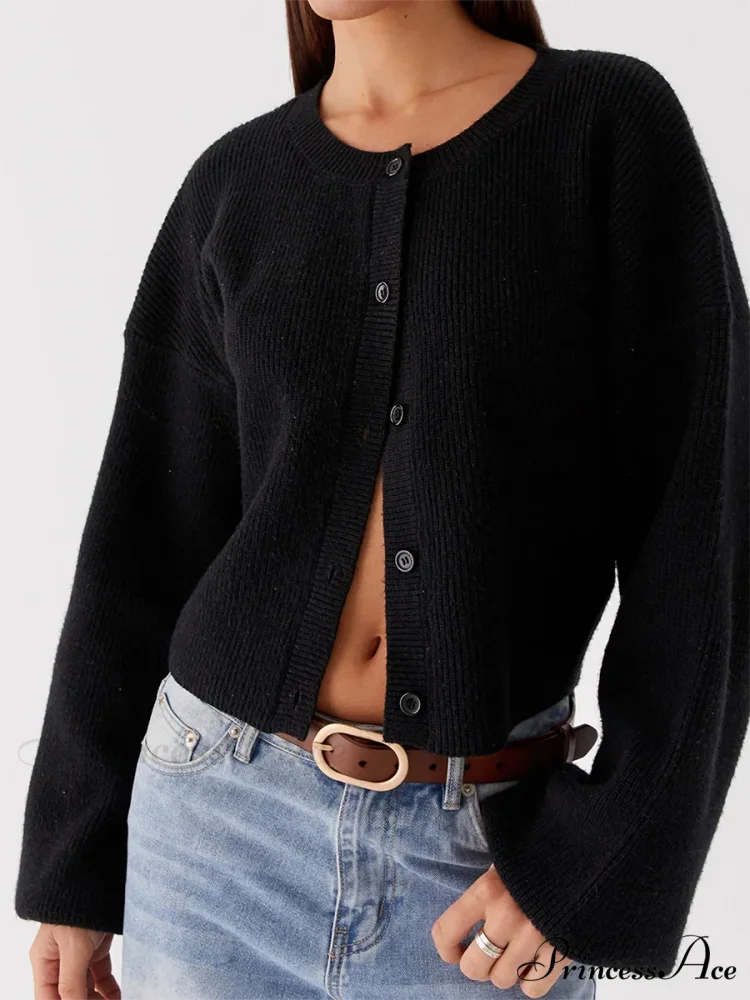 Circular Neck Button-Up Extended Sleeve Cardigan cardigans-241228
