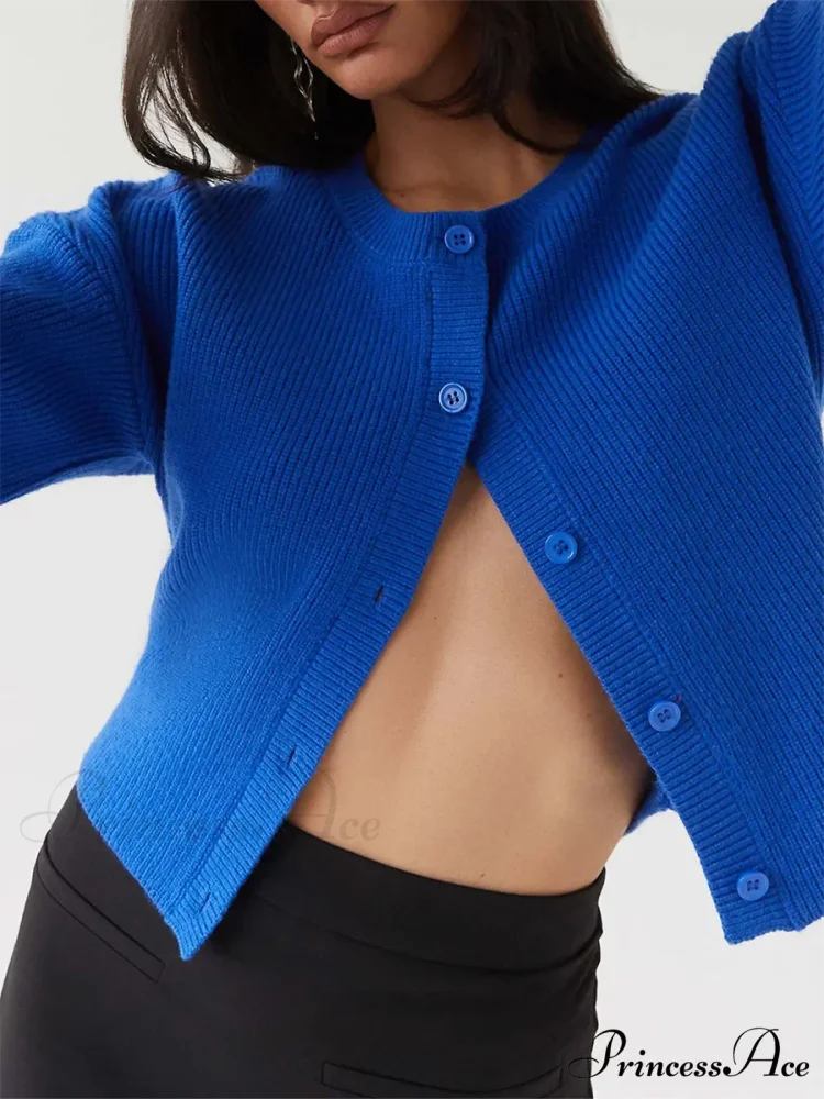 Circular Neck Button-Up Extended Sleeve Cardigan cardigans-241228