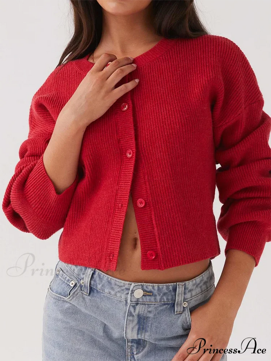 Circular Neck Button-Up Extended Sleeve Cardigan cardigans-241228