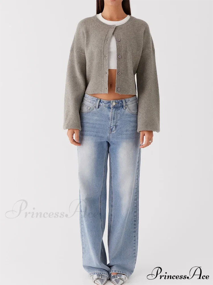Circular Neck Button-Up Extended Sleeve Cardigan cardigans-241228