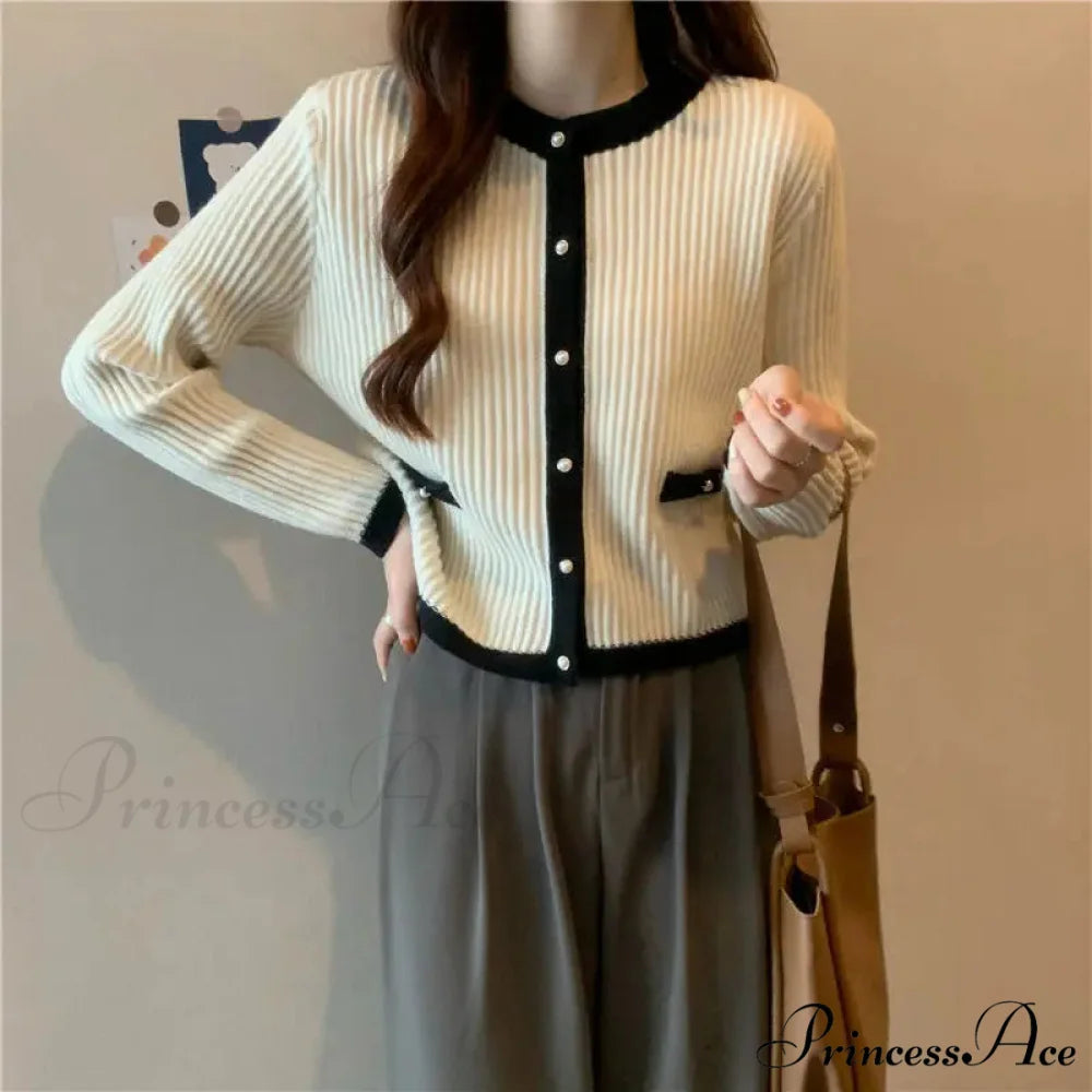 Circular Neck Fastener Stylish Cardigan APRICOT / S cardigans-241228