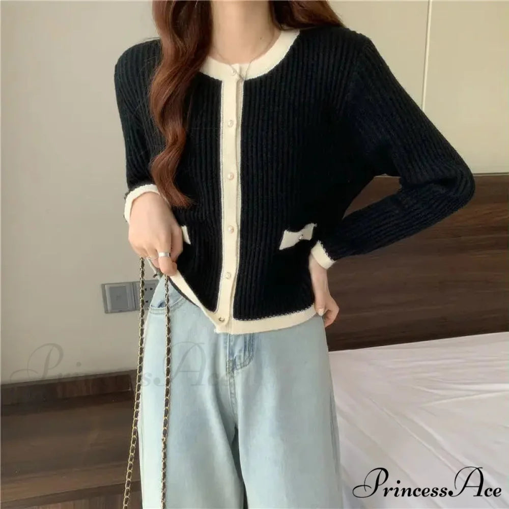 Circular Neck Fastener Stylish Cardigan Black / S cardigans-241228
