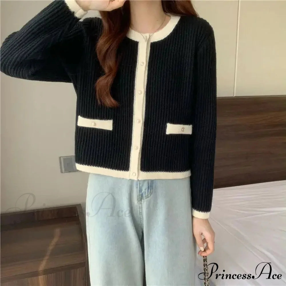 Circular Neck Fastener Stylish Cardigan cardigans-241228