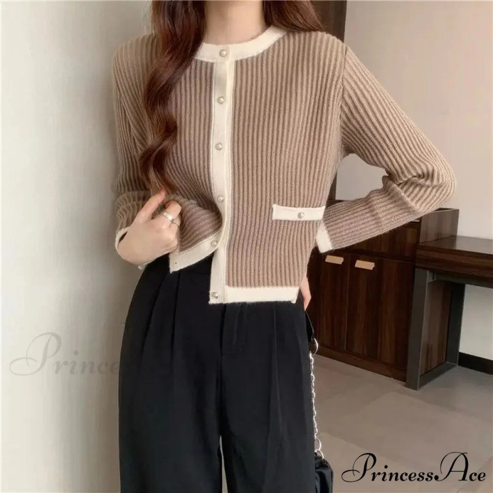 Circular Neck Fastener Stylish Cardigan cardigans-241228