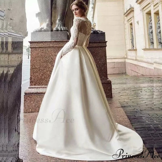 Circular Neck Lace Silk Bridal Gown weddingdress-250223