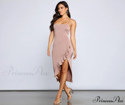 City Chic Stylish Ruffled Midi Dress MAUVE / XS