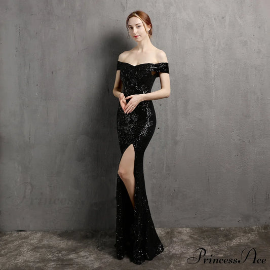 Clara Glitter Off the Graceful Shoulder Split Dress For Prom