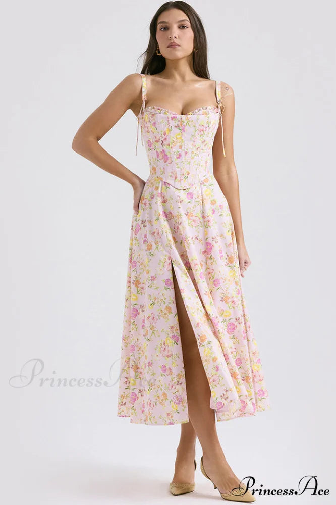 Clarabelle Pink Meadow Charming Print Cotton Sundress XS / Pink Floral