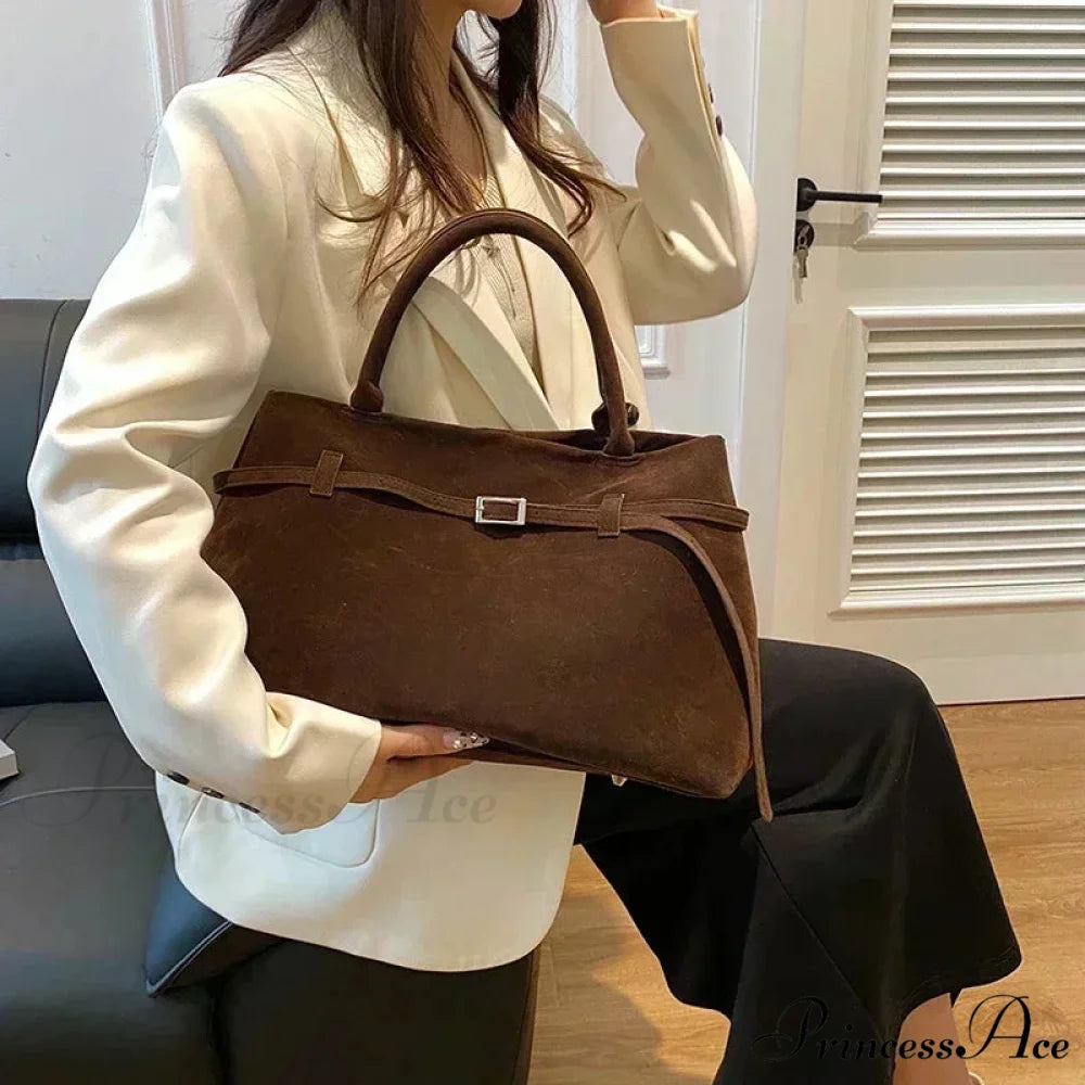 Clasp Ornamental Faux Suede Buckle Oversized Tote Purse handbag-250126