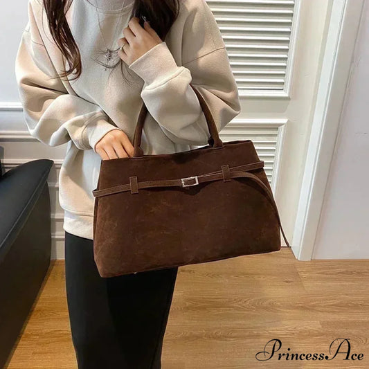 Clasp Ornamental Faux Suede Buckle Oversized Tote Purse handbag-250126