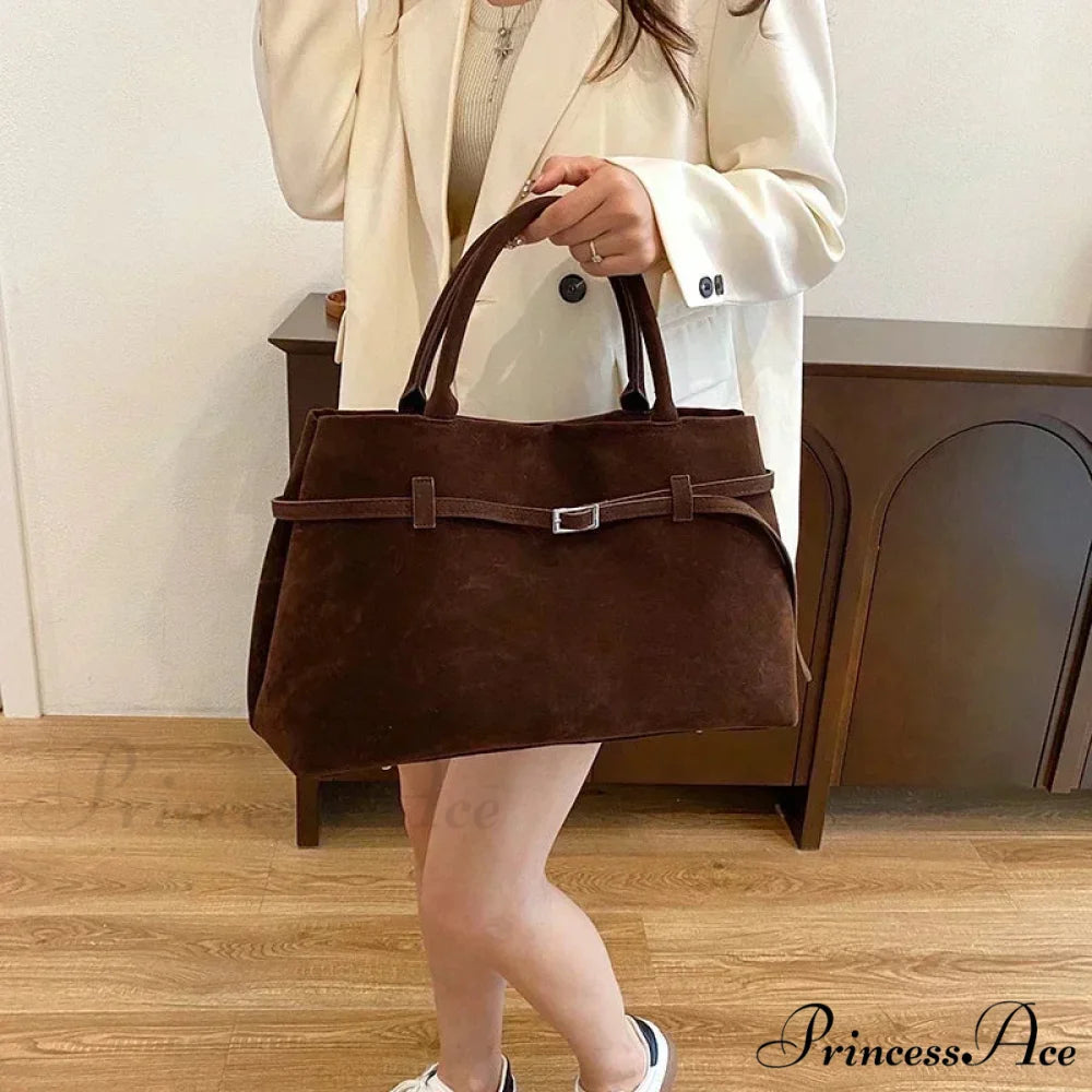 Clasp Ornamental Faux Suede Buckle Oversized Tote Purse handbag-250126
