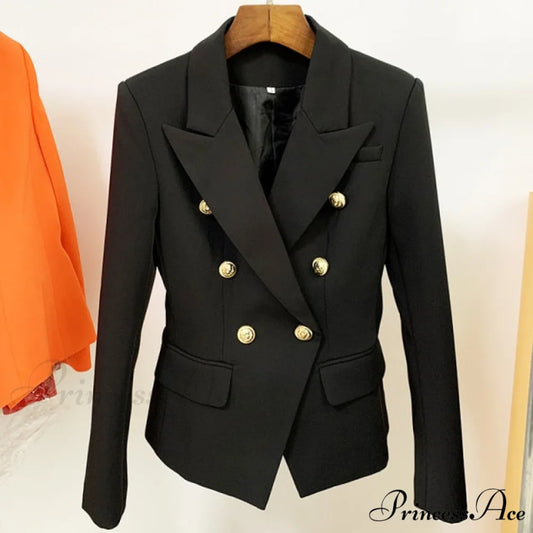 Classic Double Breasted Metal Lion Buttons Blazer black / S