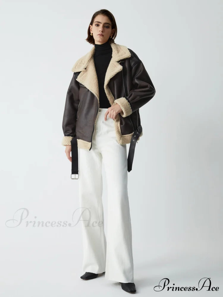 Classic Sherpa Lined Trendy Shearling Leather Flight Jacket