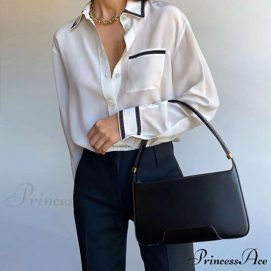 Classic Style High Waist Side Classic Pocket Split Maxi Skirt - Black M / White