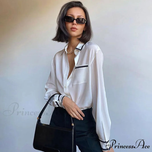 Classic Style High Waist Side Classic Pocket Split Maxi Skirt - Black S / White