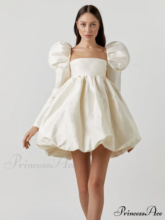 Classy Puff Sleeve Short Prom Dress - Ball Gown and Wedding S / blue