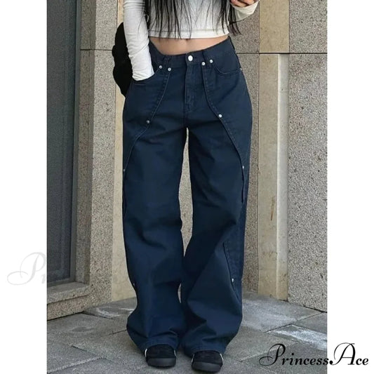 Clean Patchwork Turn of the Century Women Denim Trousers navy / S pants-241228