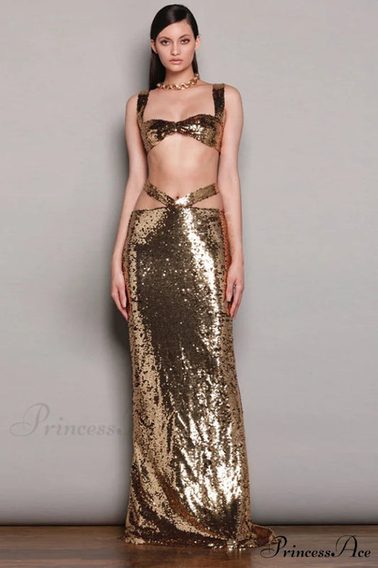 Cleopatra Two Stylish Piece Gown XS / Gold Sequin