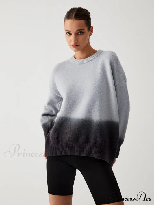 Cloud Nine Fuzzy Trendy Ombre Oversized Sweater Grey / S