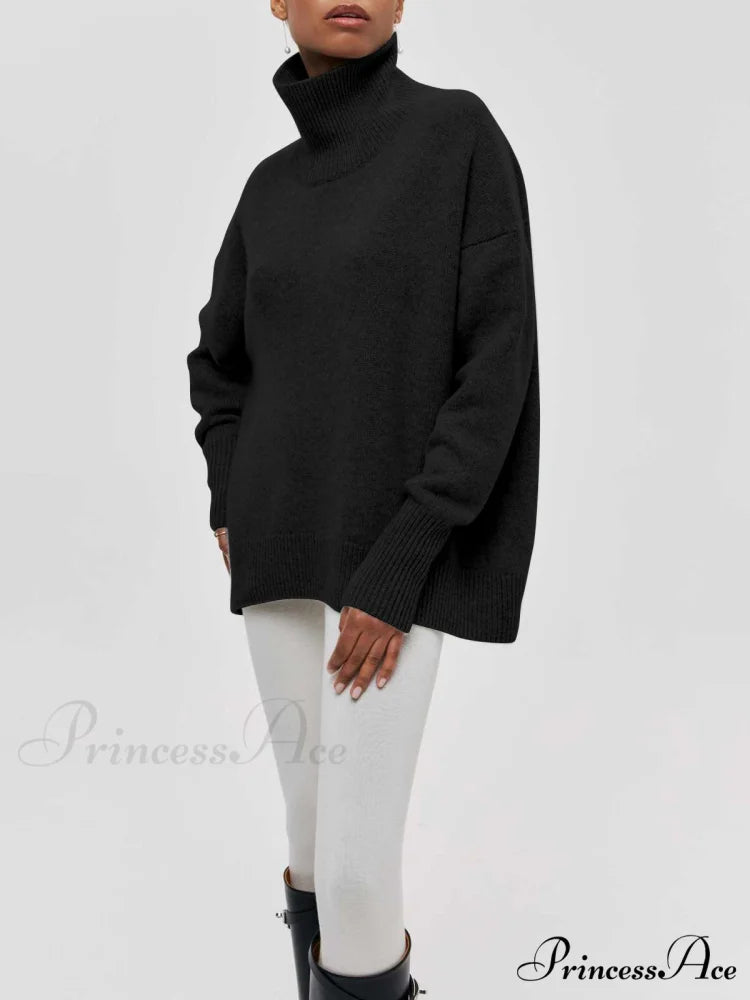 Cloudless Sky Graceful Turtleneck Oversized Sweater Black / XS