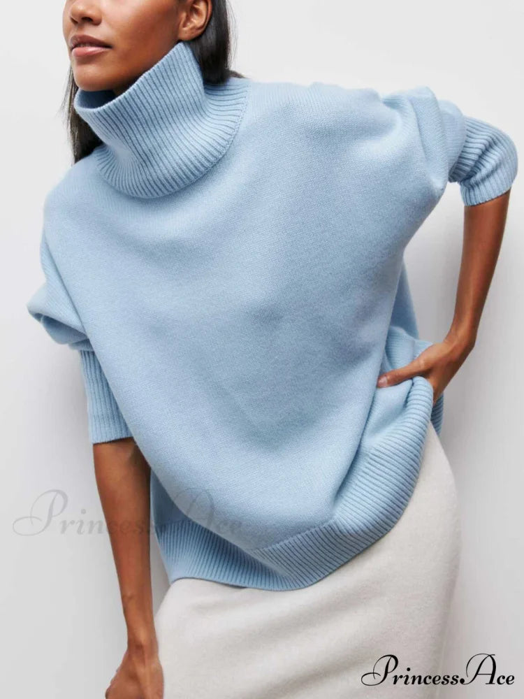 Cloudless Sky Graceful Turtleneck Oversized Sweater Blue / XS