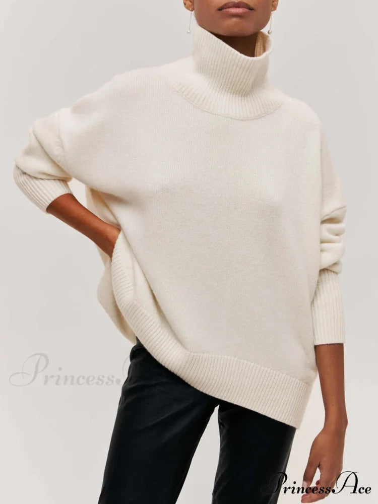 Cloudless Sky Graceful Turtleneck Oversized Sweater White / XS