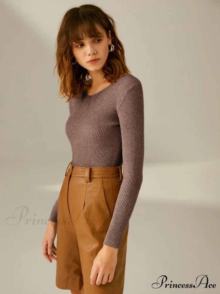 Clouds Ribbed Graceful Pullover Sweater Dark Brown / XS