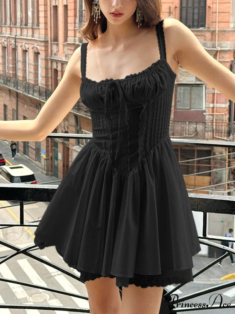 Coastal Cowgirl Lace Trendy Trim Corset Short Dress Black / XS