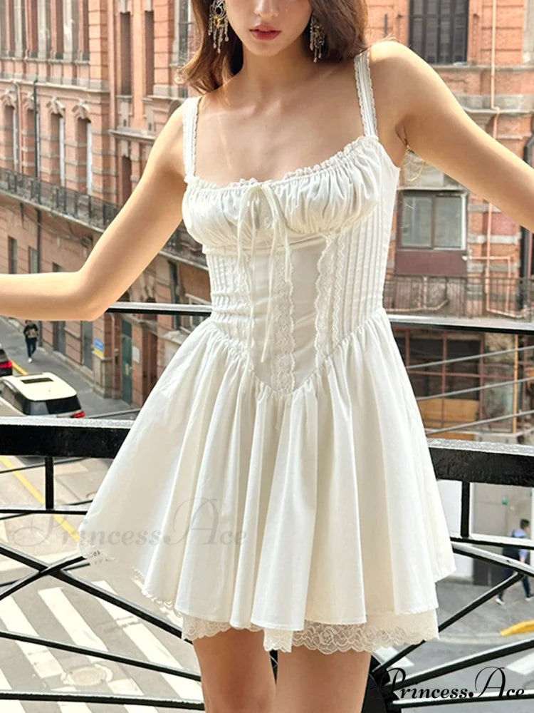 Coastal Cowgirl Lace Trendy Trim Corset Short Dress White / XS