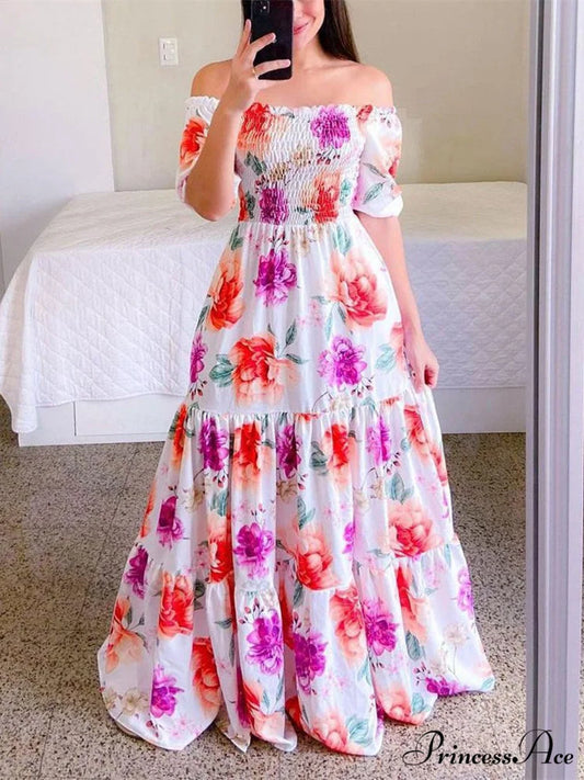 Coastal Full-Length Brief Design Arm Flowered Dress