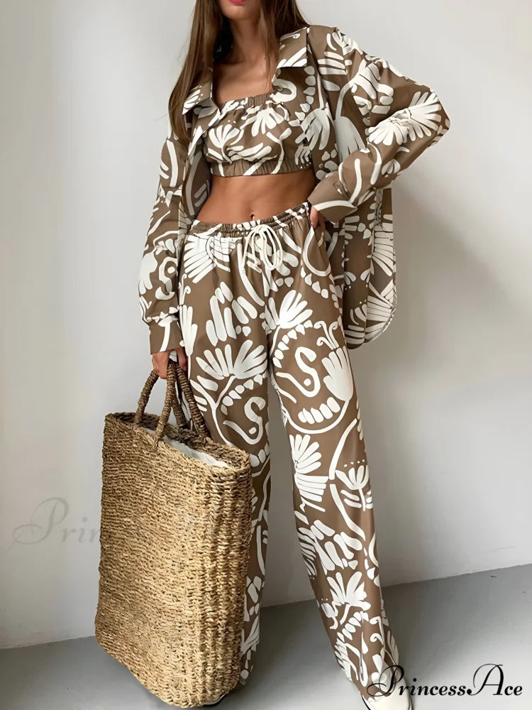 Coco Baroque Graceful Print Pants Set Brown / XS