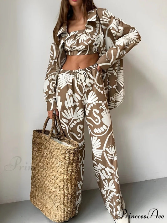 Coco Baroque Graceful Print Pants Set Brown / XS
