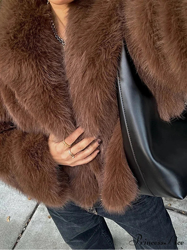Coffee Fur Lapel Short Coat Coffee / XS