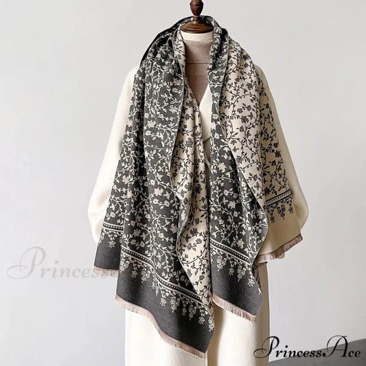Cold Cashmere Flower Pattern Pashmina Scarf green scarf-241228