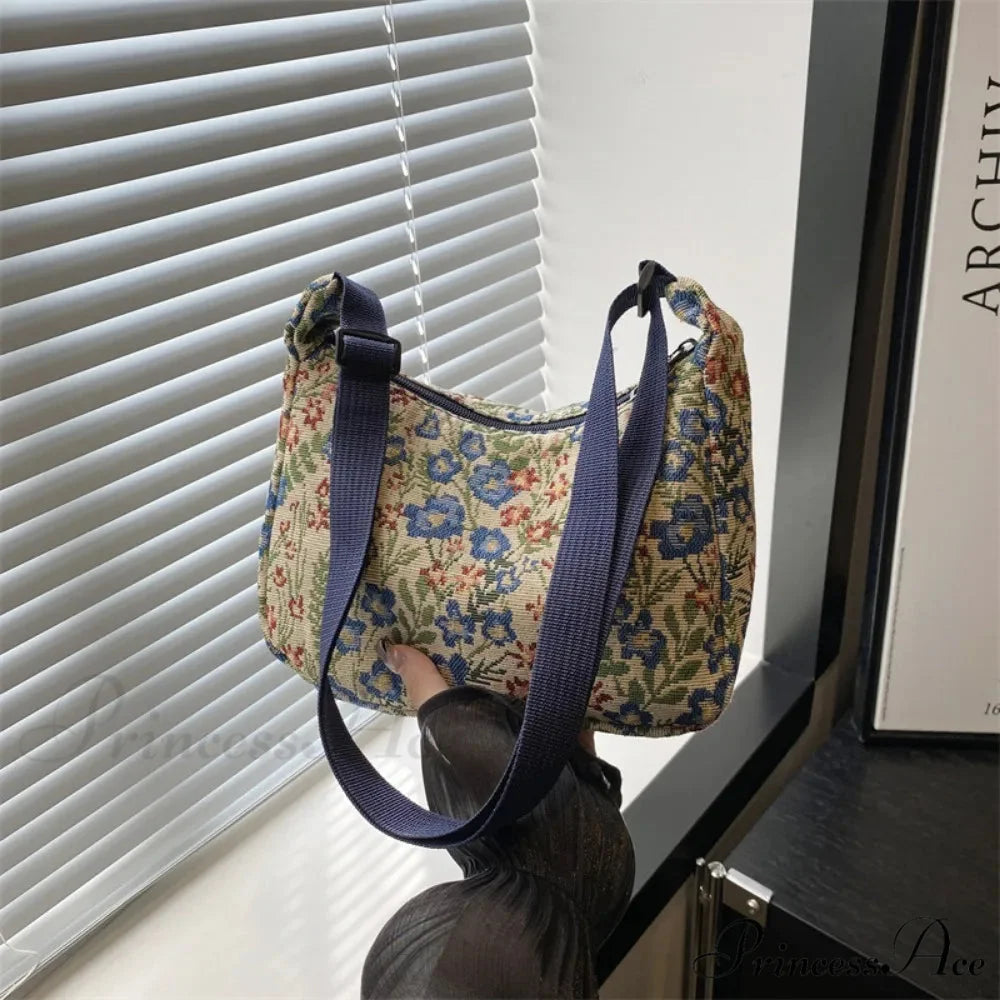 Cold Patterns Half-Moon Fabric Crossbody Blue crossbody-250126