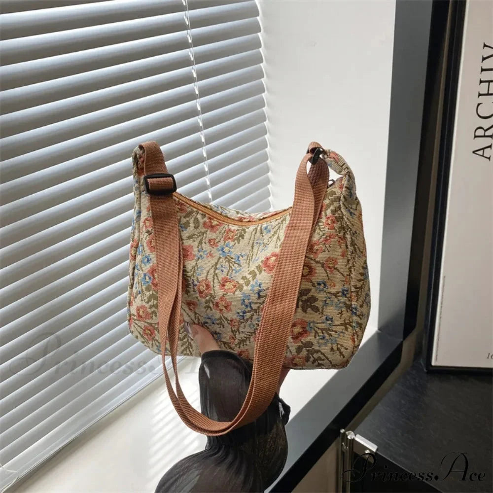 Cold Patterns Half-Moon Fabric Crossbody Brown crossbody-250126