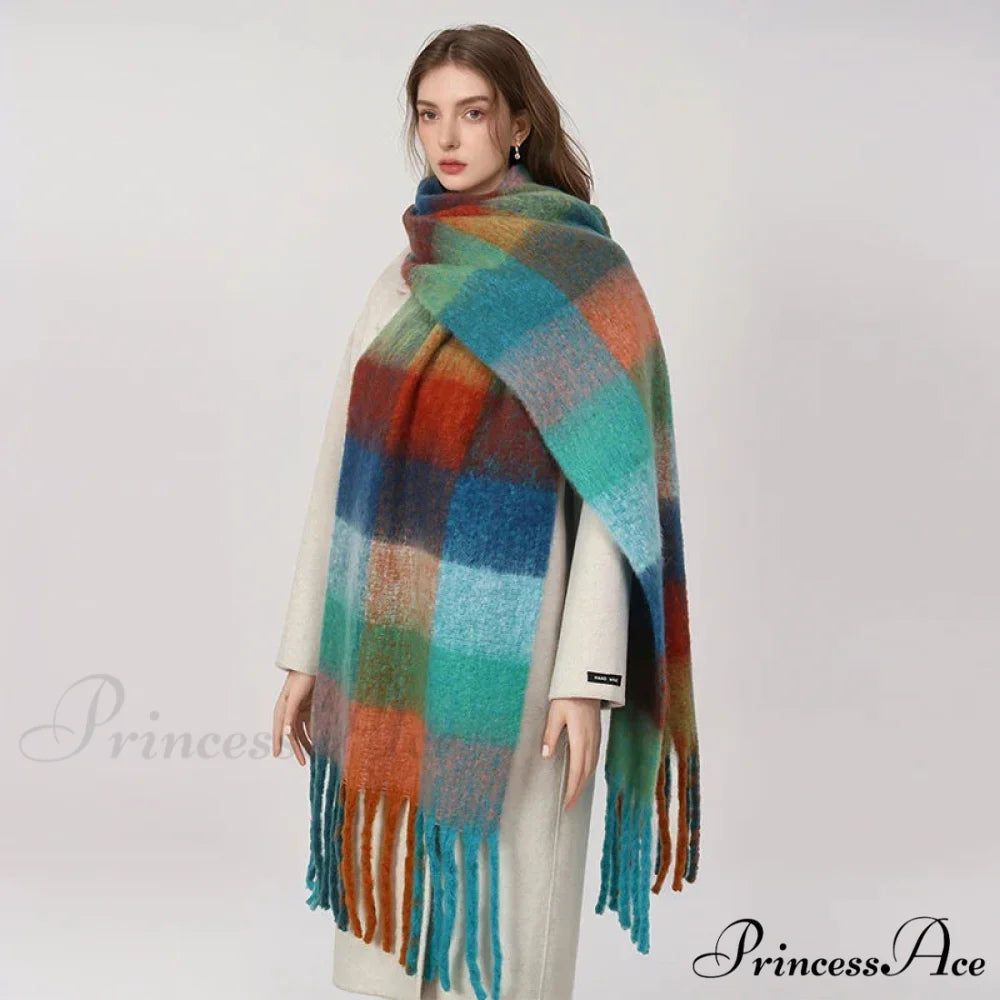 Cold Plaid Cashmere Pashmina Scarf green1 scarf-241228