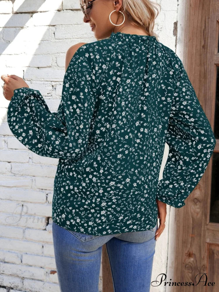Cold-Shoulder Flowered Blouse