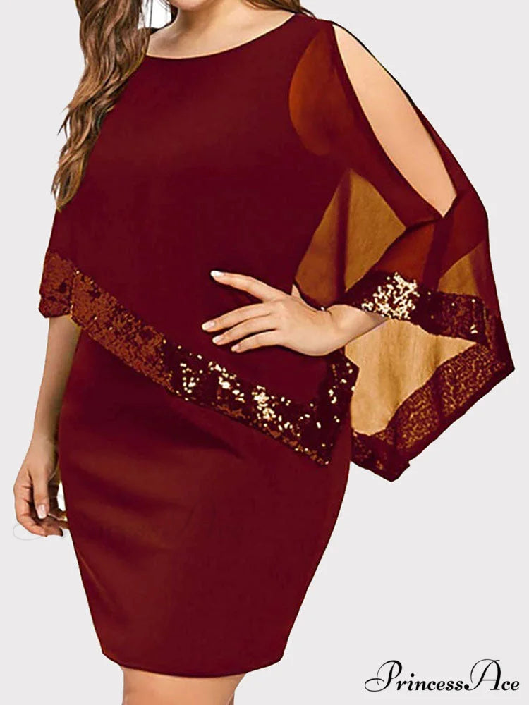 Cold Shoulder Long Trendy Sleeve Knit Top Red / M