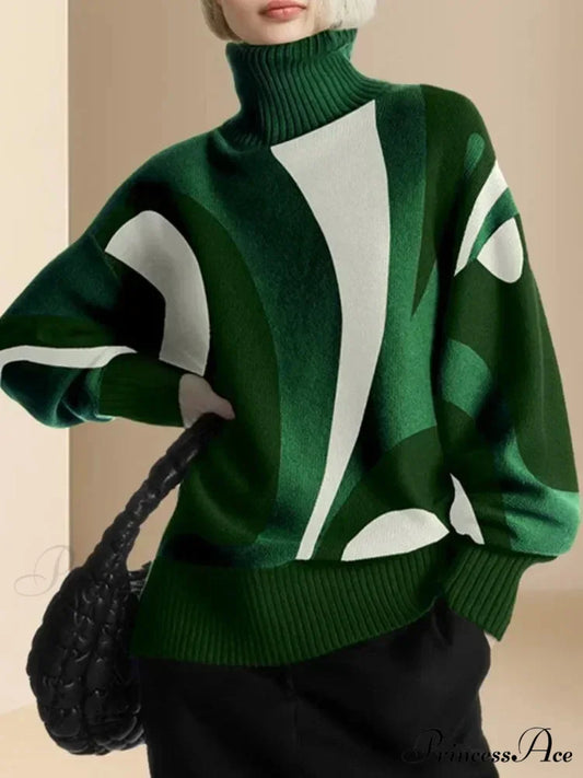 Cold Weather Informal Different Shade High Neck Pullover GREEN / S swraters-241228