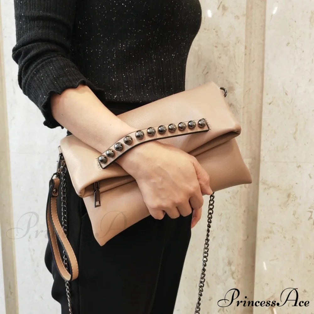 Collapsible Style Faux Leather Pouch Wristlet 27X16X3CM / Khaki wristlet-250126