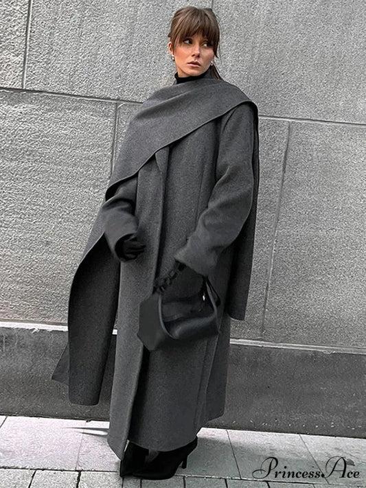 Collar Double-Breasted Overcoat Dark Gray / S overcoats-241228