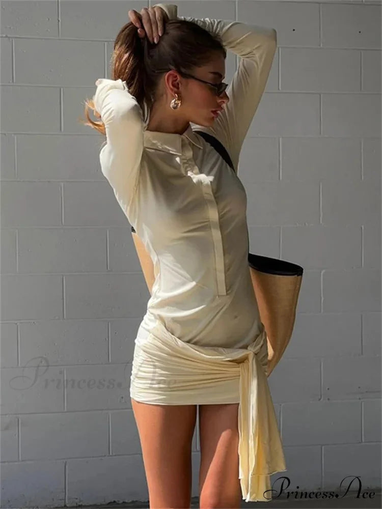 Collar Folded Transparent Short Dress minidress-250223