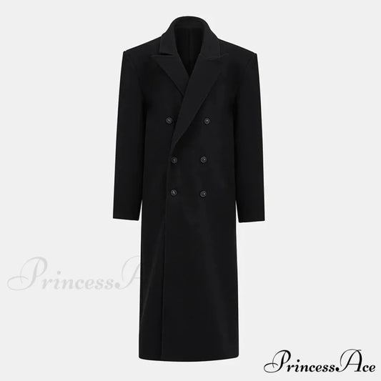 Collar Woolen Dual-Buttoned Shoulder Pad Overcoat Black / S overcoats-241228