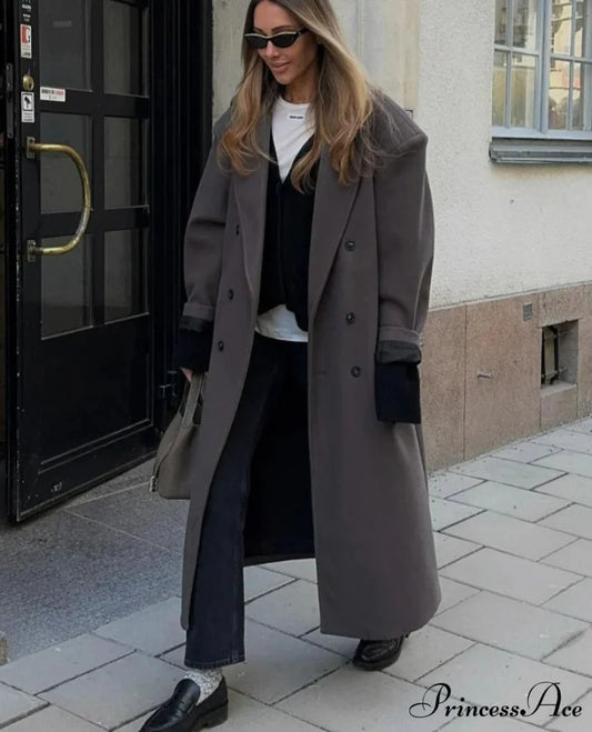 Collar Woolen Dual-Buttoned Shoulder Pad Overcoat gray / S overcoats-241228