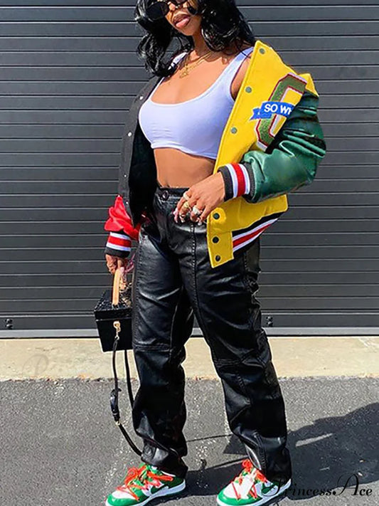 Color Block Argyle Trendy Print Wide Leg Jeans