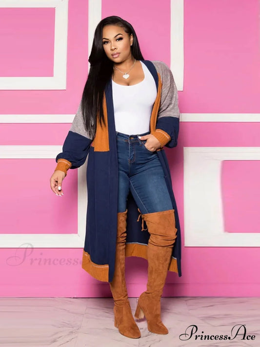 Color Block Graceful Loose Midi Dress Navy Blue / M