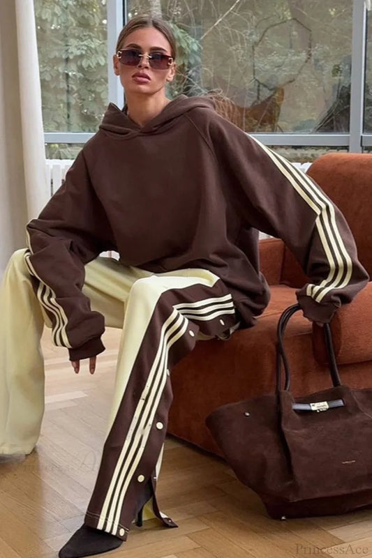 Color Block Hooded Oversized Comfy Hoodie Pants Two Piece Set